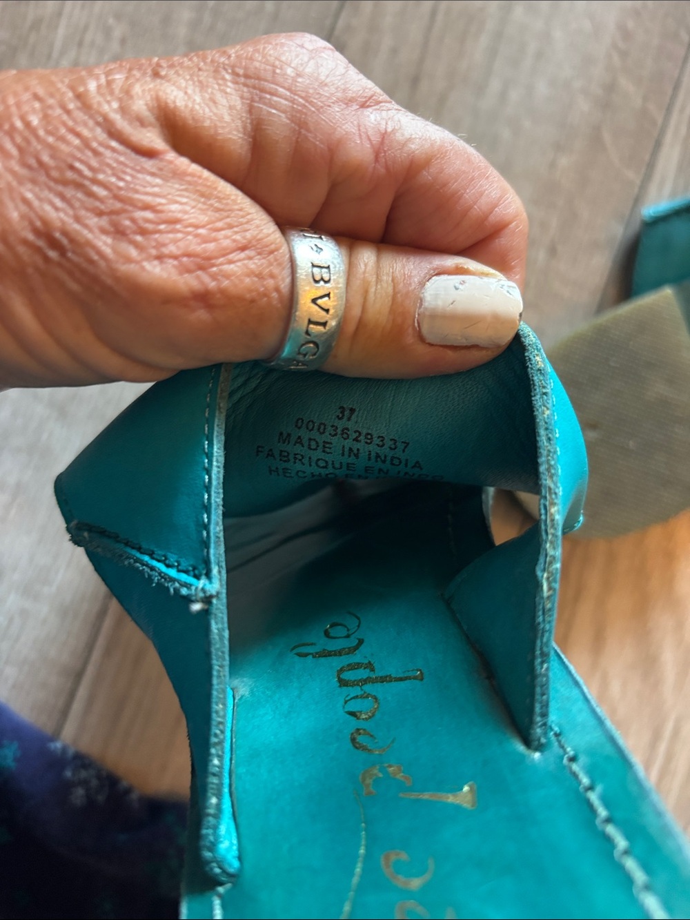 Free People Teal Leather Slide Sandal - Picture 2 of 5